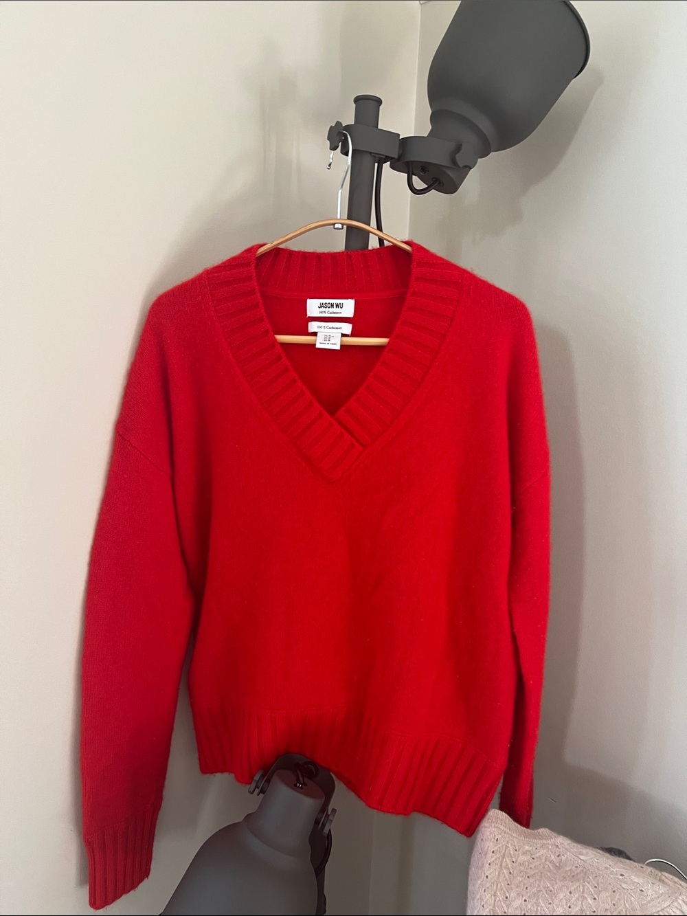 Jason Wu Vibrant Red V-Neck Wool Sweater